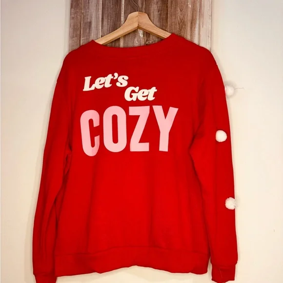 Women's Care Bears Pink Red Pom Pom Sweatshirt vintage XL - Picture 2 of 4